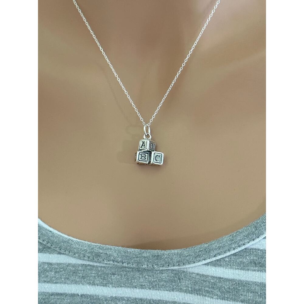 Sterling Silver 3D Baby ABC Blocks Necklace